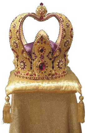 Gouden kroon met parels en paarse stenen